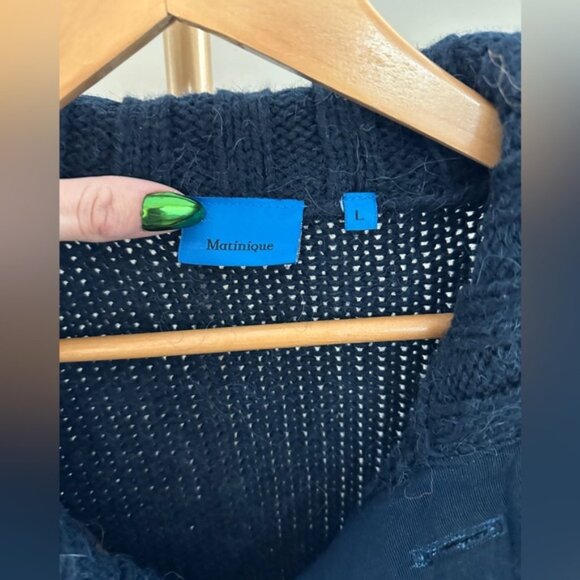 Matinique Dilley Wool Blend Knit Sweater Navy Blue with Front Pocket - Picture 4 of 5